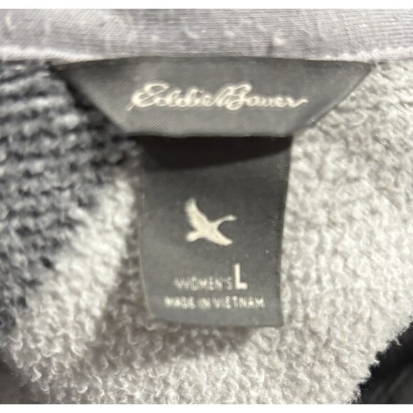 Eddie Bauer Microfleece Button Up Plaid Shirt Soft Comfy Black White Womens L - Picture 5 of 5